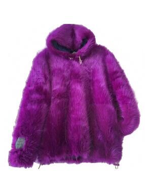 NEW Stella McCartney Adan Purple Faux Fur Pullover Hooded Coat Hoodie Jacket S/M